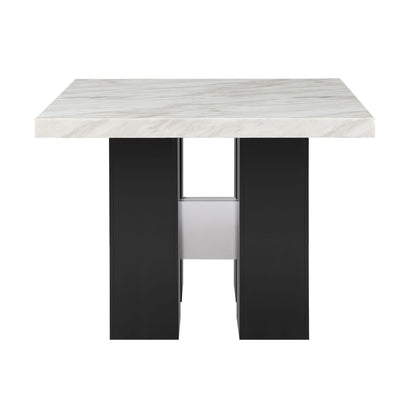 Faux Marble Bar Table and 4 Bar Stools Set with Double Pedestal Base - Black or White