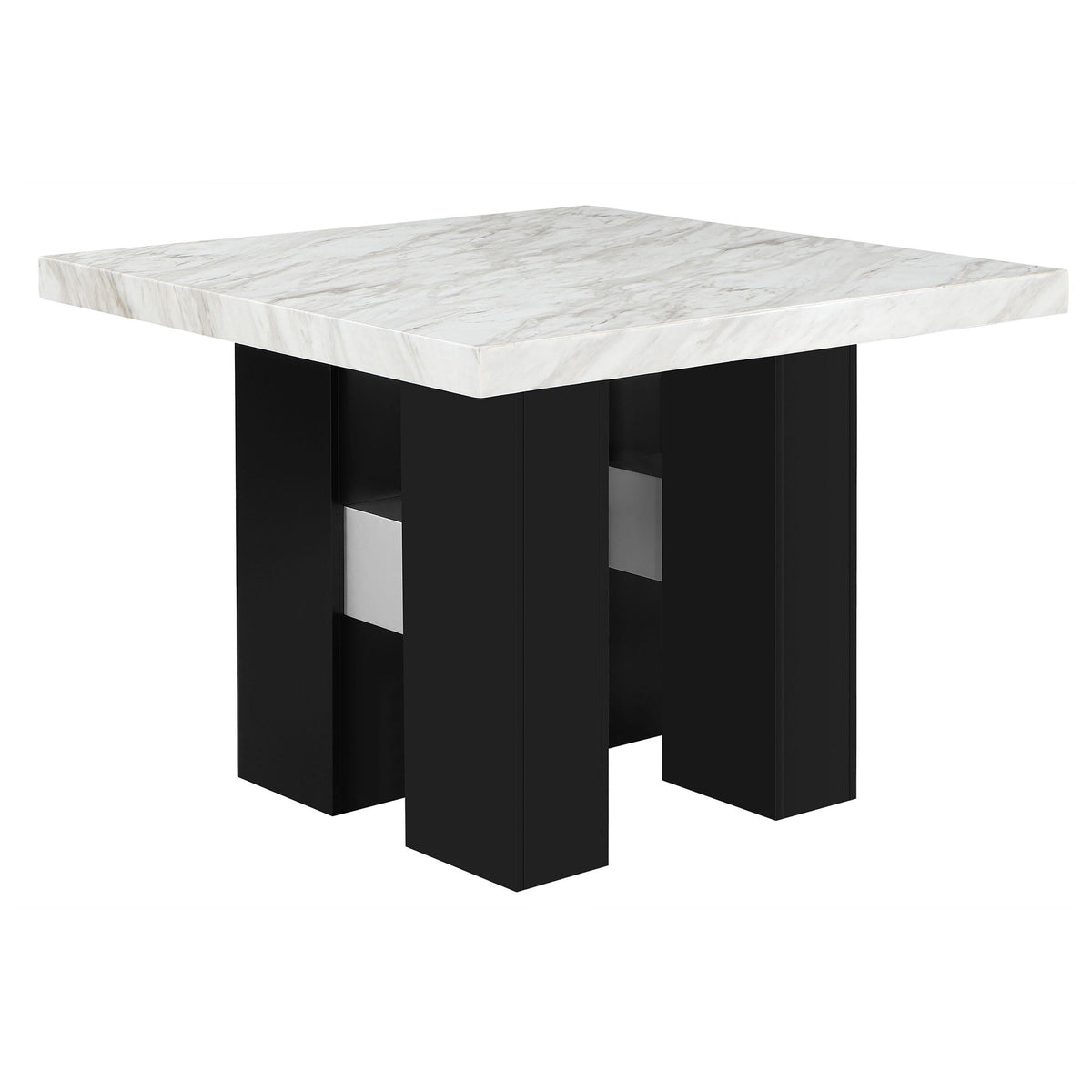 Faux Marble Bar Table and 4 Bar Stools Set with Double Pedestal Base - Black or White