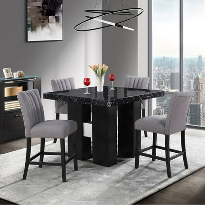 Faux Marble Bar Table and 4 Bar Stools Set with Double Pedestal Base - Black or White