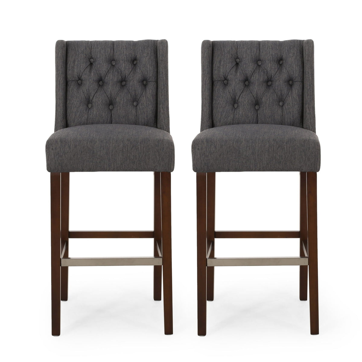 Upholstered Barstool with Button Tufted Wing Back - Multiple Colors