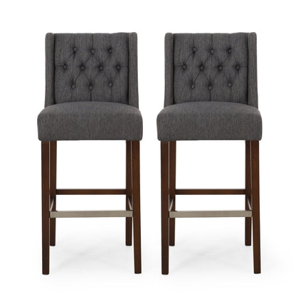 Upholstered Barstool with Button Tufted Wing Back - Multiple Colors