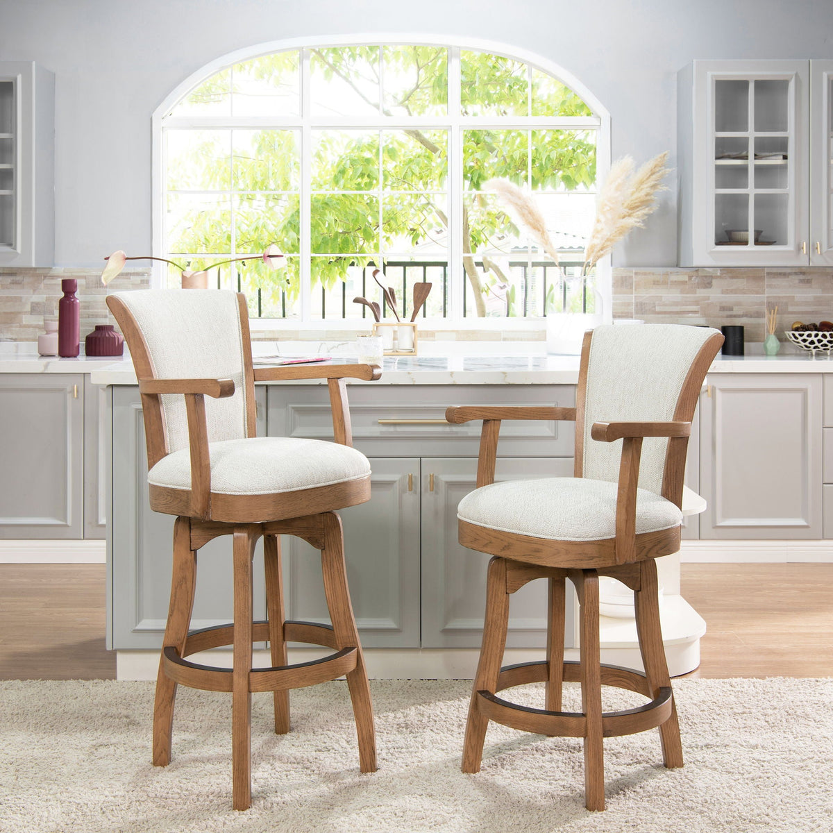 Swivel Counter Height Bar Stool with High Backrest and Solid Hardwood - Multiple Colors