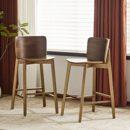 Pari Indoor Wooden Barstool with Ergonomic Bent-Wood Back - Walnut