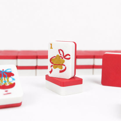 Mini Christmas Mahjong Set, Portable Travel Mahjong Tiles With Christmas Holiday Pattern, Family Table Game With Storage Box, Novelty Christmas Gift