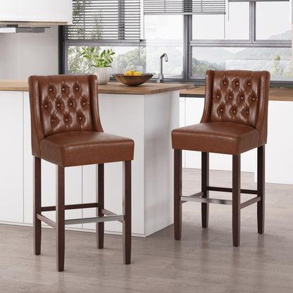 Upholstered Barstool with Button Tufted Wing Back - Multiple Colors