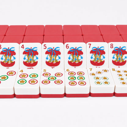 160PCS Christmas American Mahjong Set 3D Printed Red White Mahjong Tiles With Holiday Designs Storage Case For Game Night
