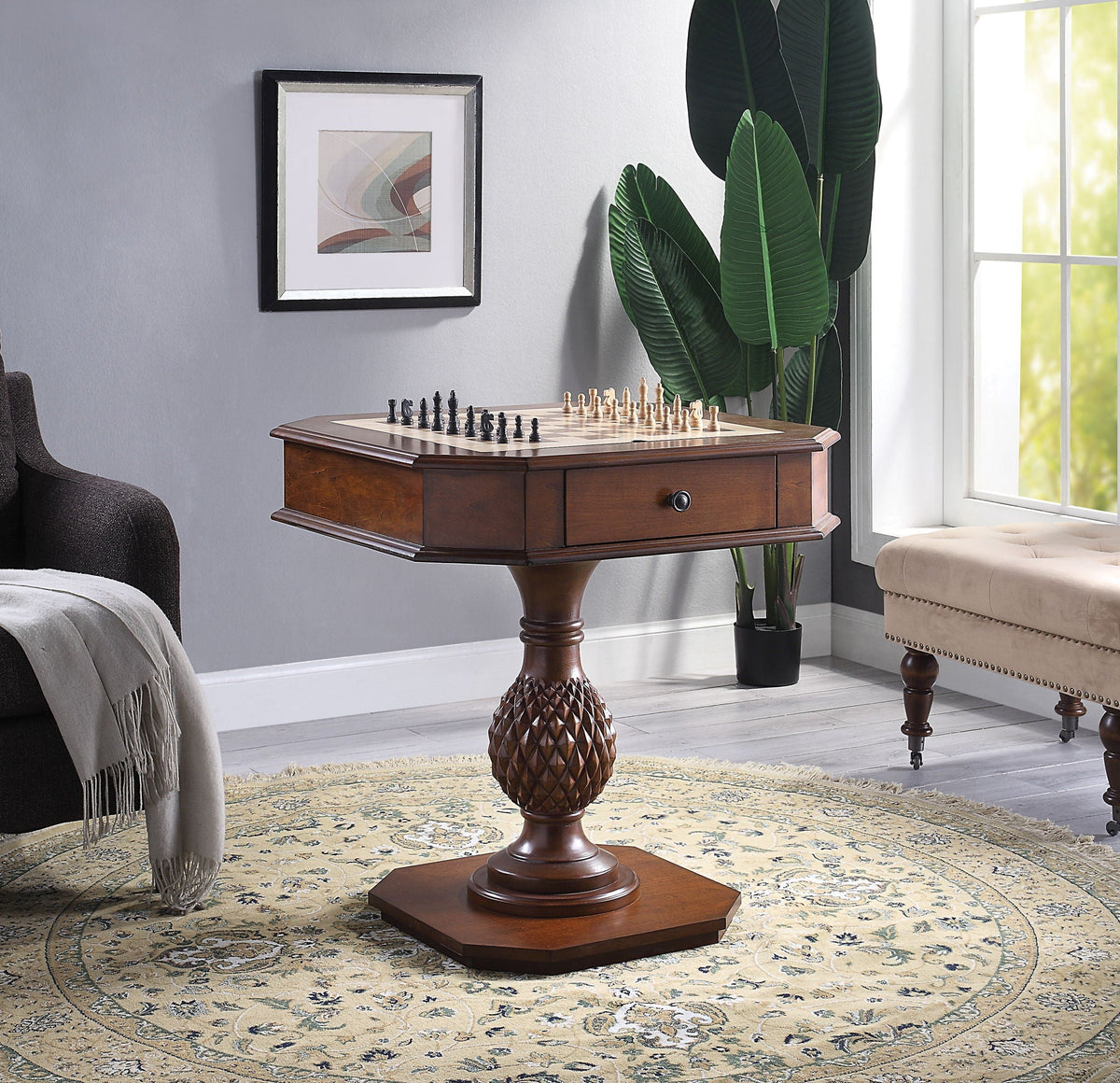 Cherry Wood 3-in-1 Reversible Game Table with Storage Drawers