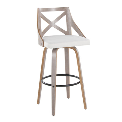 Farmhouse Fixed Height Barstool Set with Swivel & Footrest - Light Gray / Cream