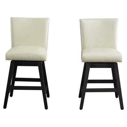Upholstered Swivel Bar Stools High Back Set of 2 with 360° Swivel - Cream White
