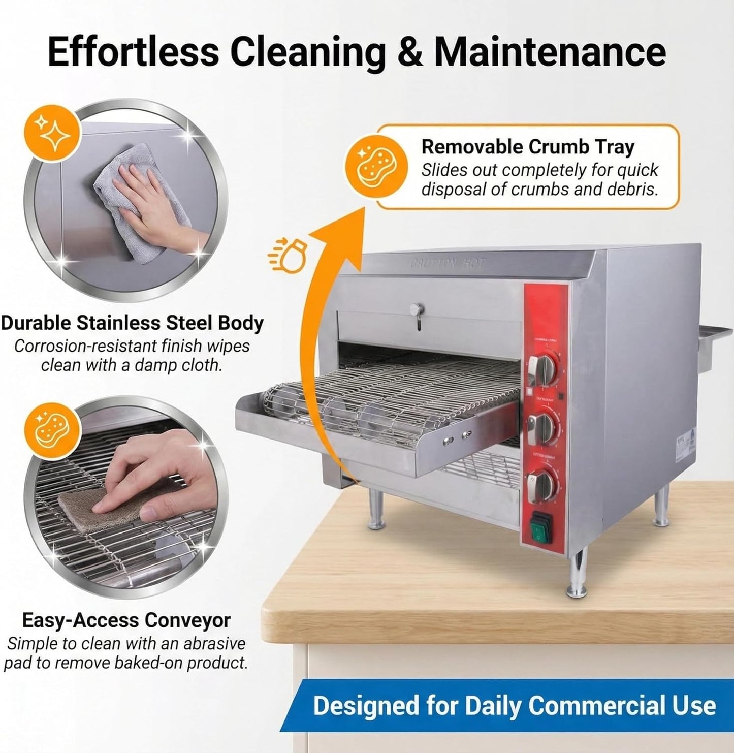 14" Commercial Conveyor Pizza Oven, 3600W 240V Countertop Electric Pizza Baker with 14-Inch Stainless Steel Belt, 6-20P Plug, High Efficiency Fast Baking for Restaurant, Snack Bar, Silver