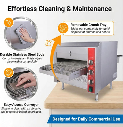 14" Commercial Conveyor Pizza Oven, 3600W 240V Countertop Electric Pizza Baker with 14-Inch Stainless Steel Belt, 6-20P Plug, High Efficiency Fast Baking for Restaurant, Snack Bar, Silver