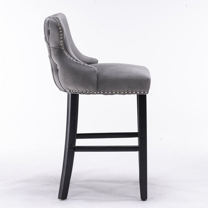 Upholstered Wing-Back Barstools with Button Tufting and Nailhead Trim - Set of 2