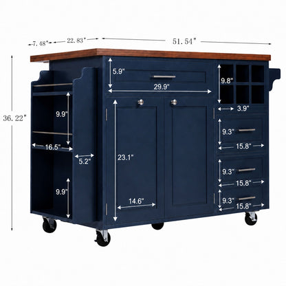 Rolling Kitchen Island Cart with Drop-Leaf and Rubber Wood Top - Natural