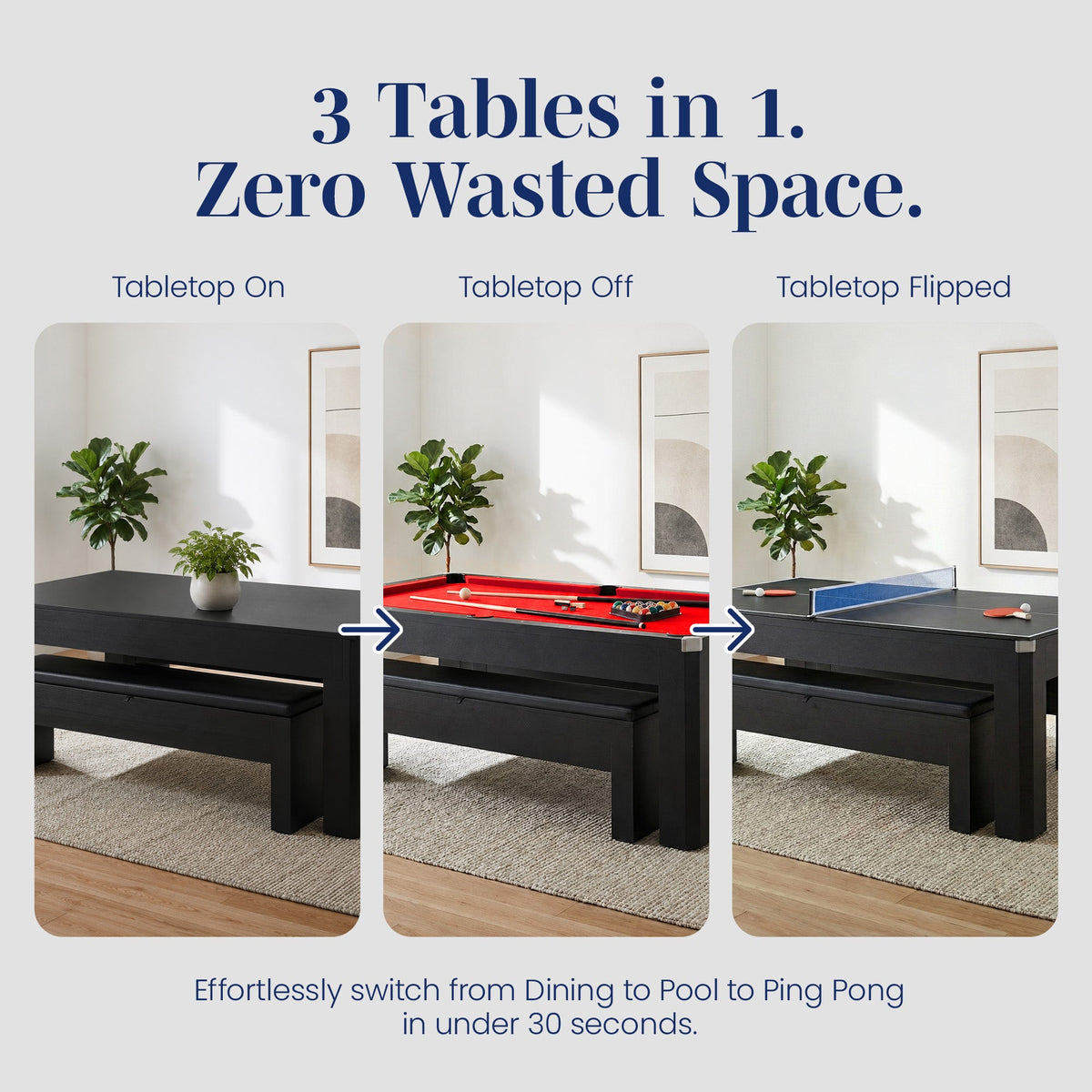 Hathaway Park Avenue 7-ft Pool Table Combo Set with Benches - Black with Red Felt
