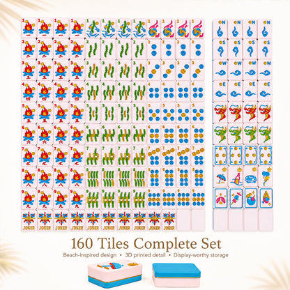 160PCS Beach Inspired American Mahjong Set, 3D Printed Tiles With Colorful Coastal Icons, Complete Table Game Set For Game Night