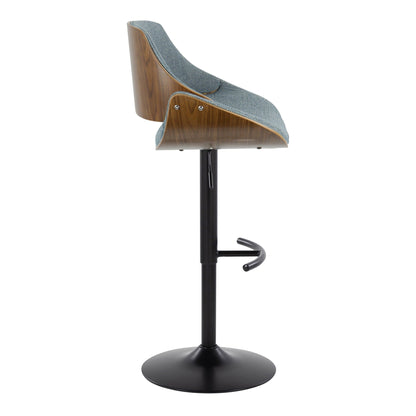 Mid-Century Modern Adjustable Bar Stool Set with Rounded T Footrest - Dark Gray or Light Blue
