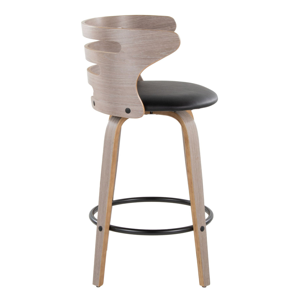 Mid Century Modern Fixed Height Barstool with Swivel and Round Footrest - Beige or Black