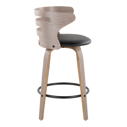Mid Century Modern Fixed Height Barstool with Swivel and Round Footrest - Beige or Black