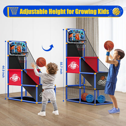 Kids Arcade Basketball Hoop with 4 Balls, Indoor Outdoor Single Shot Basketba...