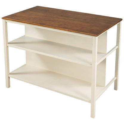 Rustic 3 Piece Stationary Kitchen Island Set with 2 Open Shelves - Light Brown