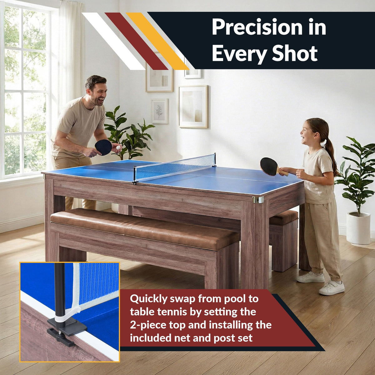 Hathaway Newport 7-ft Pool Table Combo Set with Benches - Light Oak with Red Felt