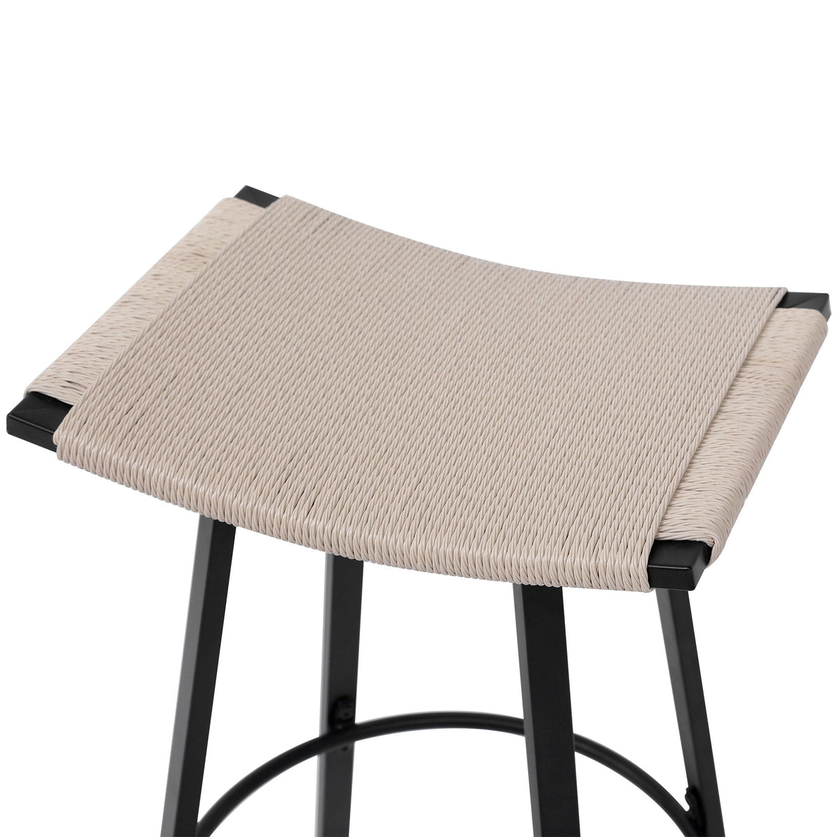 Counter Height Bar Stools Backless Handwoven Set with Round Footrest - Creamy White