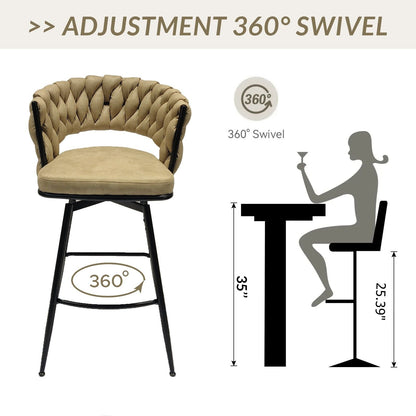 Bar Stool 360 Swivel with Back Footrest - Upholstered, Set of 2