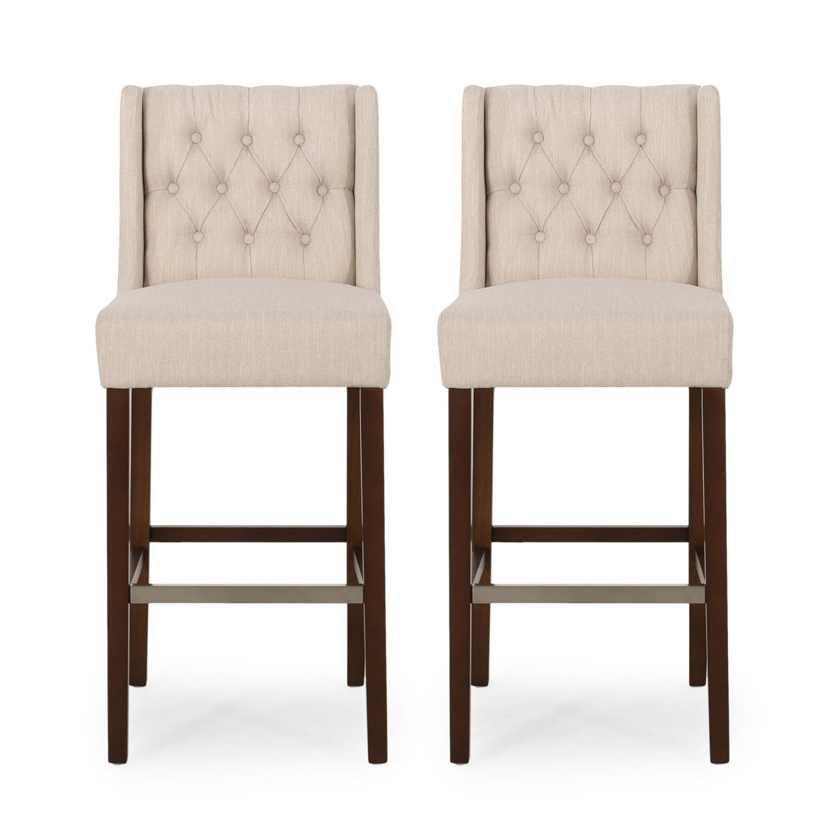 Upholstered Barstool with Button Tufted Wing Back - Multiple Colors