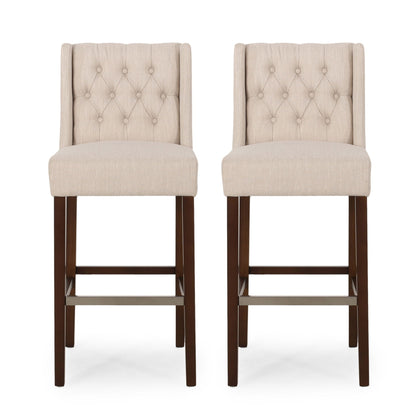 Upholstered Barstool with Button Tufted Wing Back - Multiple Colors