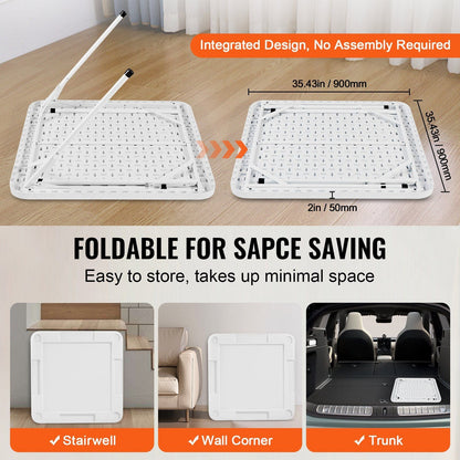 VEVOR Mahjong Table, Square 4 Player Folding Card Table with 4 Cup Holders & 4 Chip Trays, Portable Domino Game Table with 1 Set of Dominoes for Mahjong Poker Puzzles, 35.4 x 35.4-inch, White