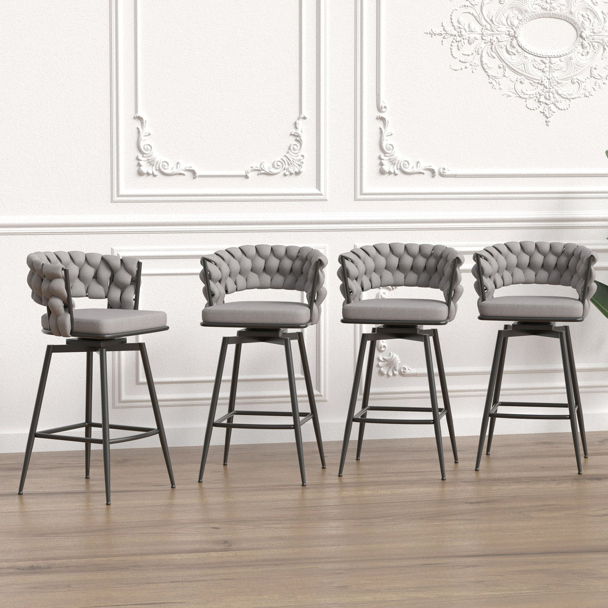 Bar Stool 360 Swivel with Back Footrest - Upholstered, Set of 2
