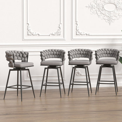 Bar Stool 360 Swivel with Back Footrest - Upholstered, Set of 2