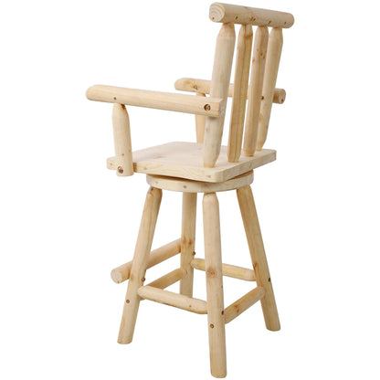 Rustic Bar Stool with Wide Armrest and 360° Swivel - Dark Brown or Light Brown