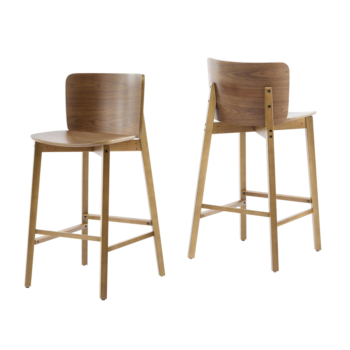 Pari Indoor Wooden Barstool with Ergonomic Bent-Wood Back - Walnut