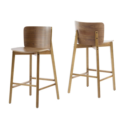 Pari Indoor Wooden Barstool with Ergonomic Bent-Wood Back - Walnut