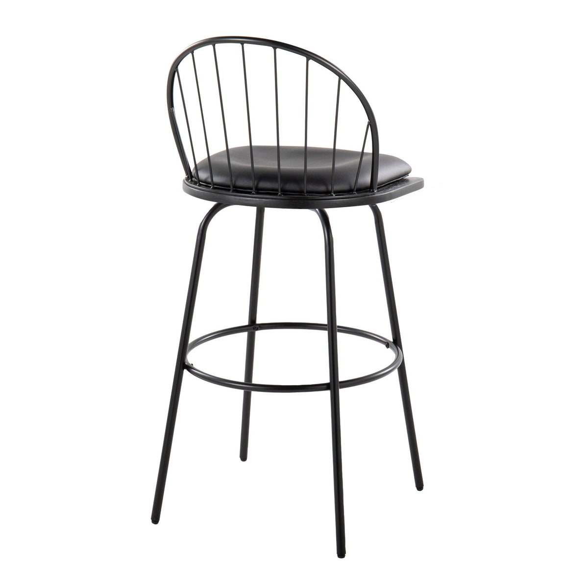 Farmhouse Barstool Set with Swivel and Round Footrest - Black or Dark Brown