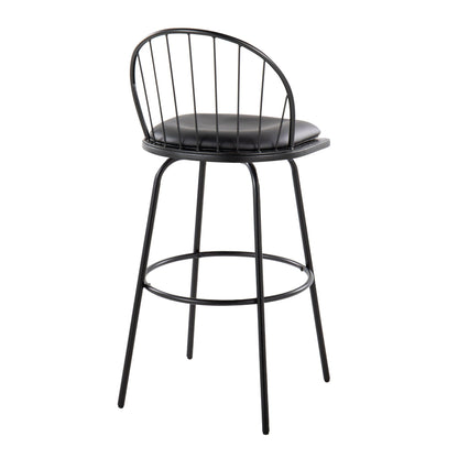 Farmhouse Barstool Set with Swivel and Round Footrest - Black or Dark Brown