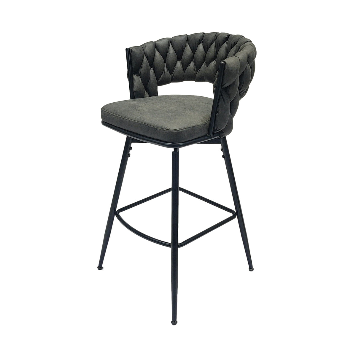 Bar Stool 360 Swivel with Back Footrest - Upholstered, Set of 2