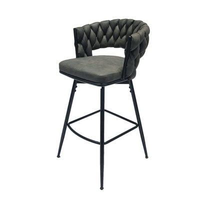 Bar Stool 360 Swivel with Back Footrest - Upholstered, Set of 2