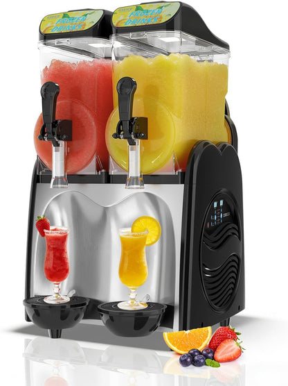 30L Commercial Slushie Machine, 2 Tank Margarita Machine, 80 Grande Cups Slushy Machine with Auto Clean, 8 Gal LED Frozen Drink Machine for Business, Mobile Bar, Party, Restaurant, 800W Fast Cooling