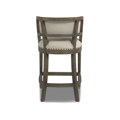 Farmhouse Counter Height Bar Stool with Backrest - Beige
