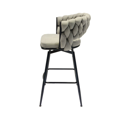 Bar Stool 360 Swivel with Back Footrest - Upholstered, Set of 2
