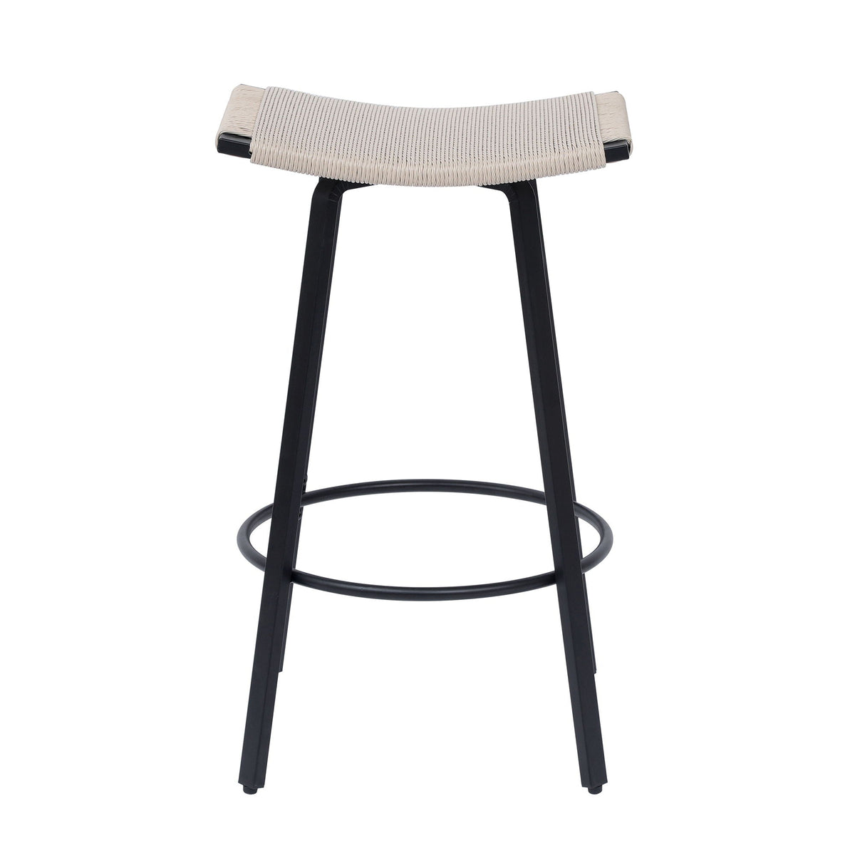 Counter Height Bar Stools Backless Handwoven Set with Round Footrest - Creamy White