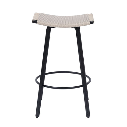 Counter Height Bar Stools Backless Handwoven Set with Round Footrest - Creamy White