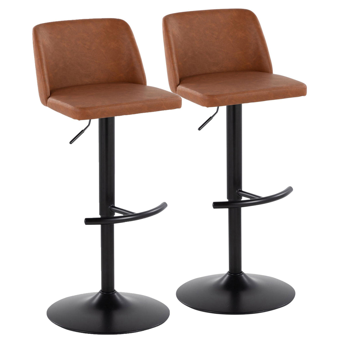 Contemporary Adjustable Bar Stool Set with Rounded T Footrest - Multiple Colors