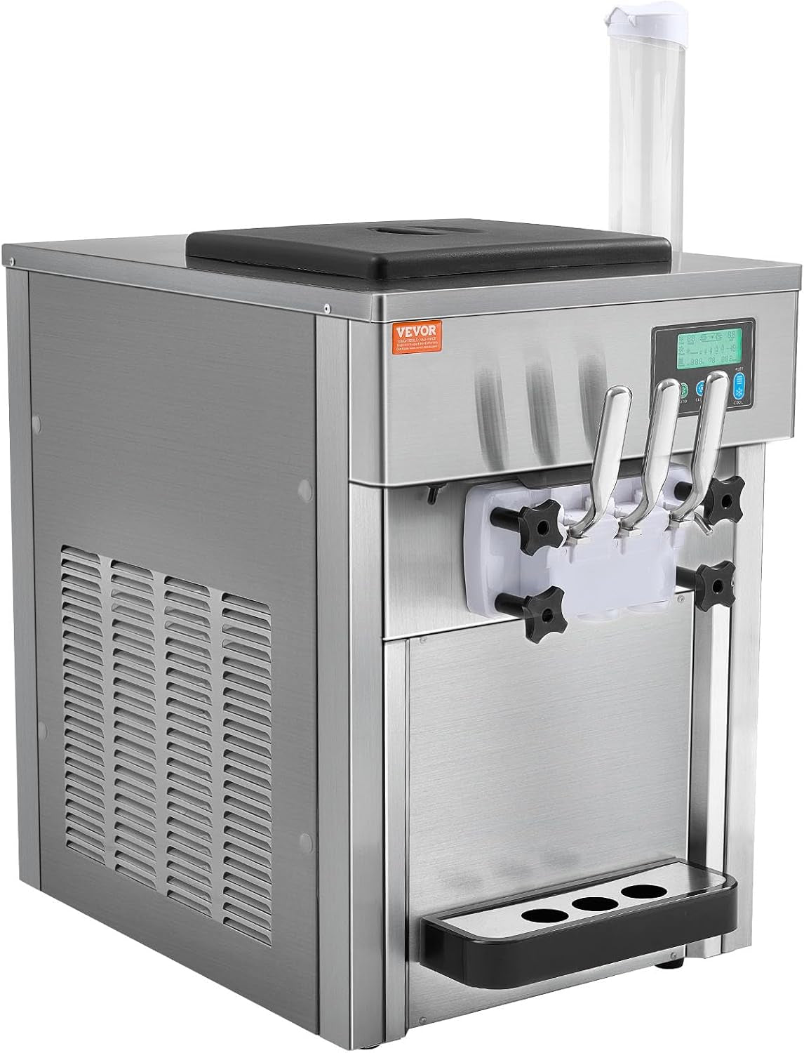 Commercial Ice Cream Machine, 21 QT/H Soft Serve Ice Cream Maker with LCD Panel Auto Clean 3-Flavor Pre-Cooling for Restaurant Snack Bar