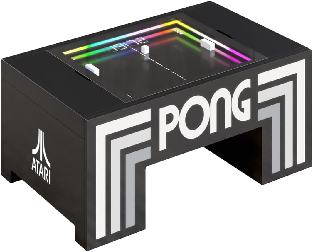 Atari Pong® Mechanical Table Home Edition – Electromechanical Coffee Table Arcade Game with LED Score Display, Hide-Away Controls, Spinner Dials, Retro Sounds – Official Atari Pong® Recreation
