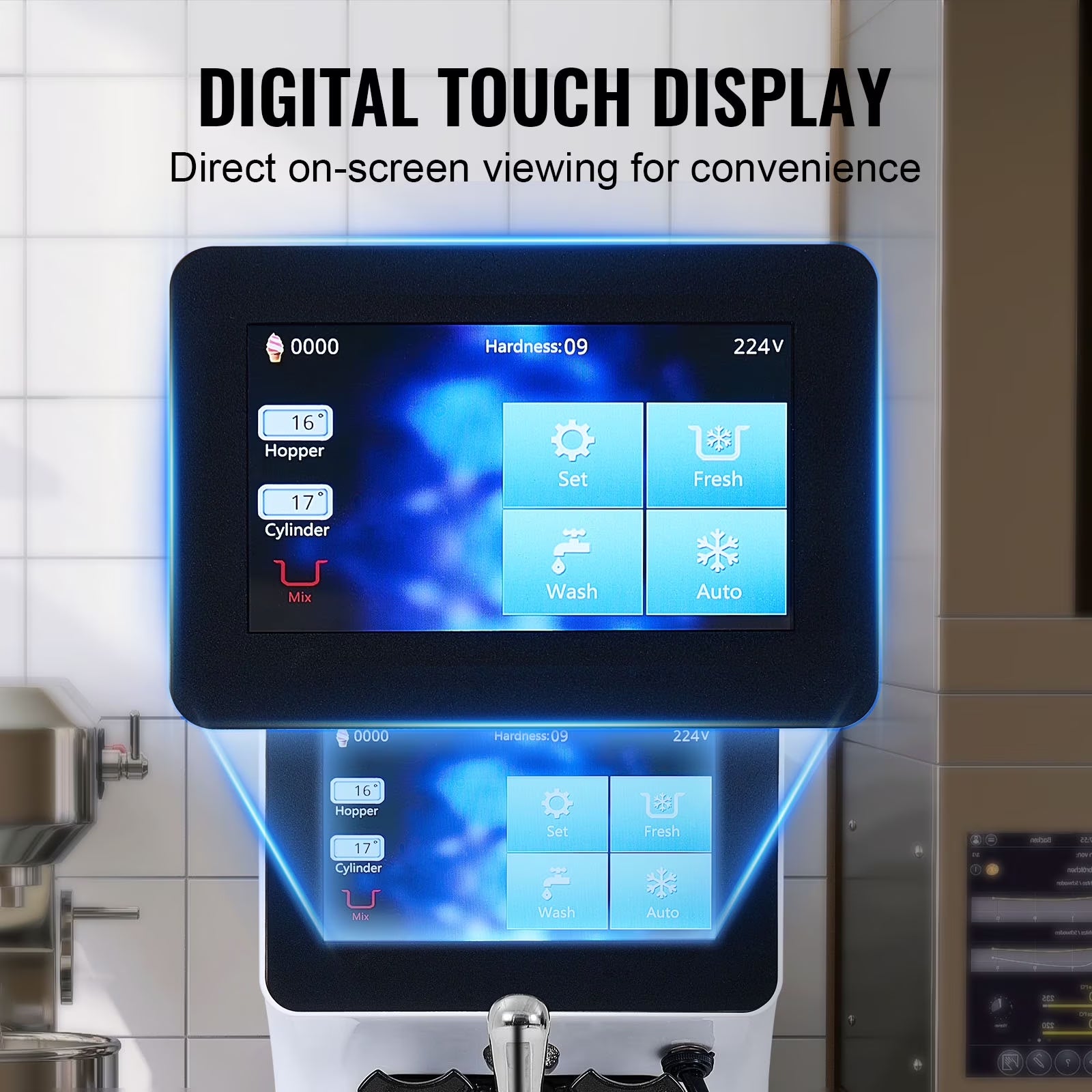 Commercial Ice Cream Machine 2.7-4Gal/10-15L/H 4L Hopper Single Flavor Countertop Soft Serve Ice Cream Maker Auto Clean Pre-Cooling