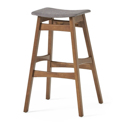 Mid Century Modern Bar Stool Set with Upholstered Seating - Beige or Dark Gray