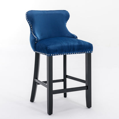 Upholstered Wing-Back Barstools with Button Tufting and Nailhead Trim - Set of 2